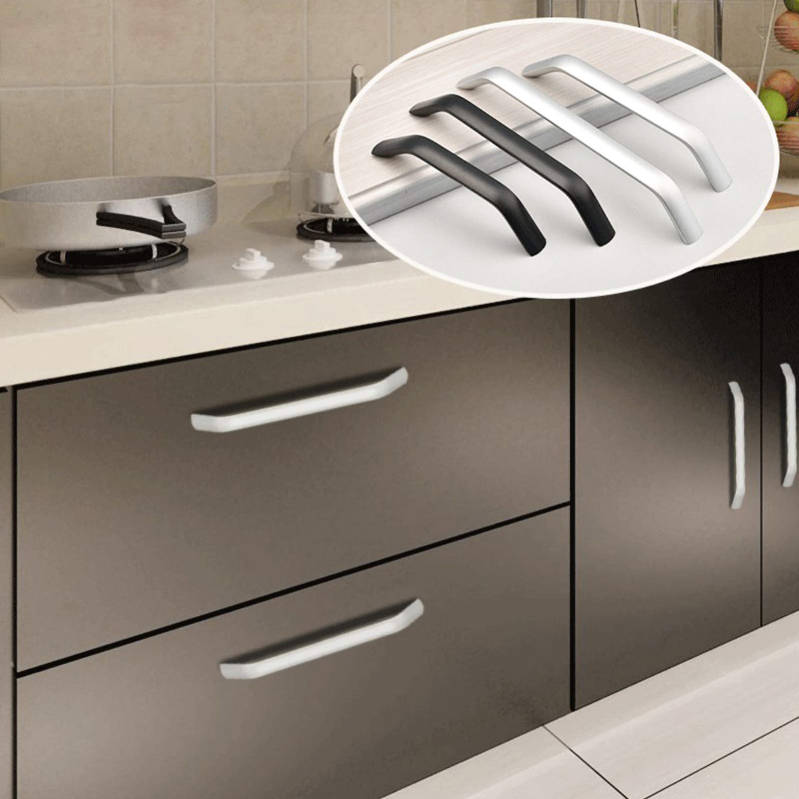 Paquete de 10 tiradores modernos de acero inoxidable para cajones, aluminio negro y plateado, 224 mm, accesorios para muebles de cocina y puerta