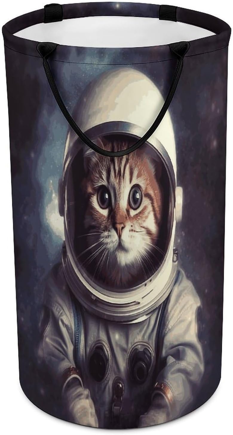Animal Cat Astronaut Laundry Basket 86L Laundry Hamper | Collapsible Clothes Hamper with Reinforced Handles Waterproof Tall Foldable Dirty Clothes Basket for Hotel, Home, Closet