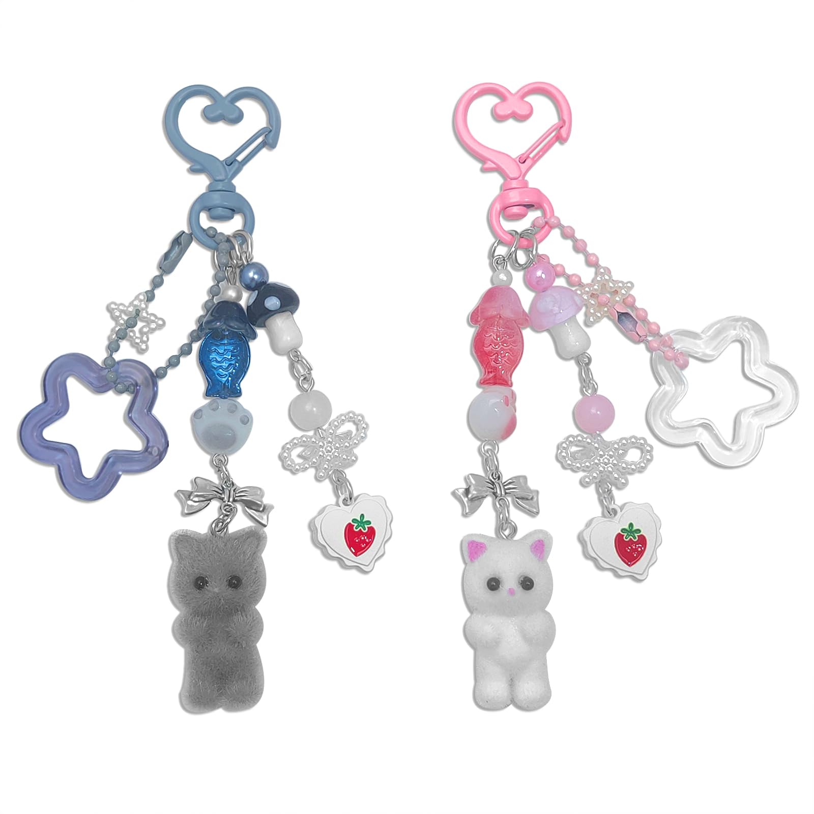 Cute Cat Keychain, Y2K Heart Bow Pendant, Kawaii Cat Bag Charm