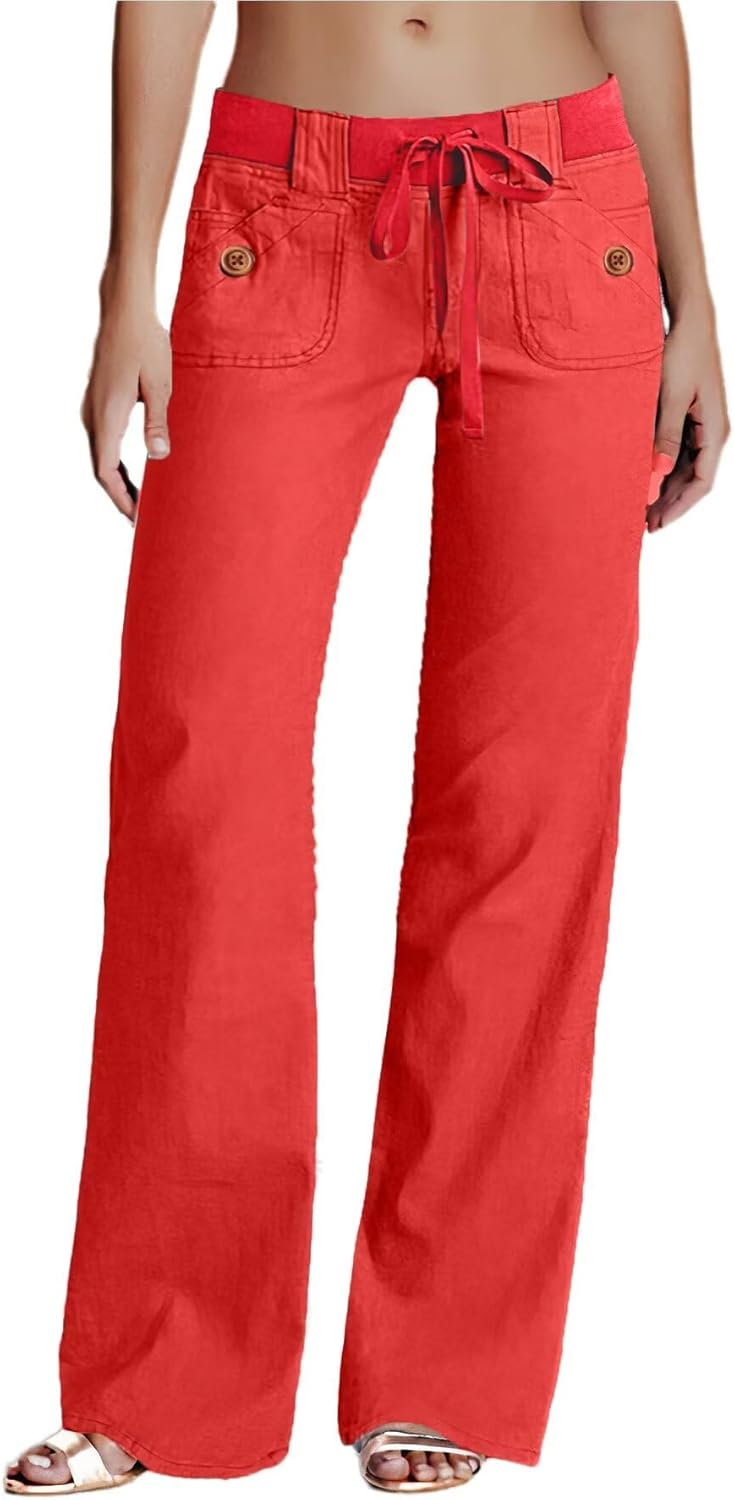 Flamingals Low Rise Cargo Wide Leg Pants for Women Drawstring Flap Pockets Y2K Bow Tie Casual Flare Pants