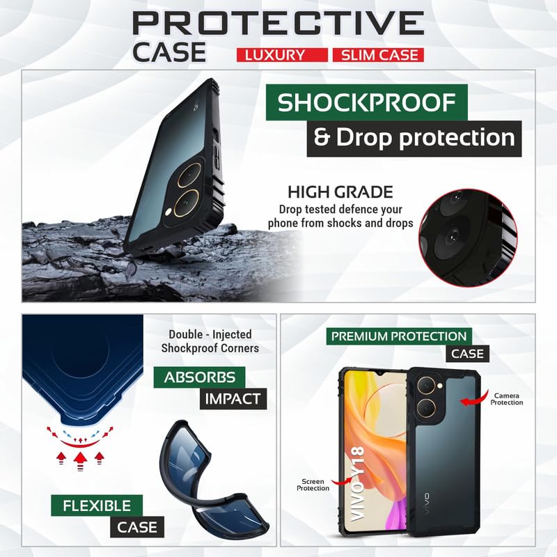 Image of AIBEX Crystal Clear Back Cover Case for iQOO Z9 Lite /Vivo Y28S 5G / Vivo T3 Lite /Vivo Y18 / Vivo Y18e / Vivo Y18i / Vivo Y18t| 360 Degree Protection | Shock Proof Design | Transparent Back Case