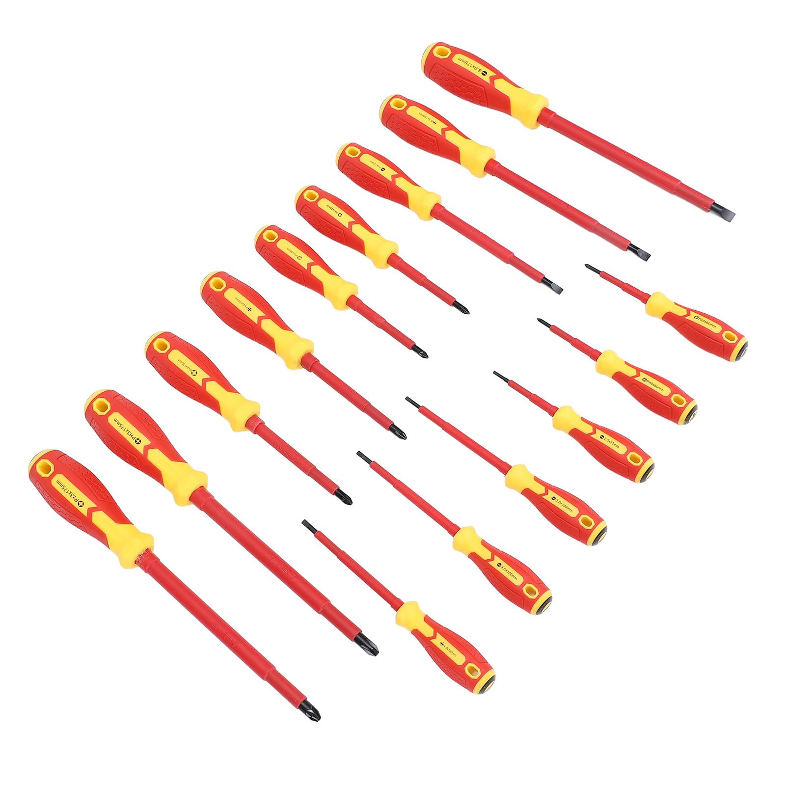 Juego de destornilladores aislados para electricistas de 15 piezas y 1000 V, kit profesional de destornilladores eléctricos de cromo-vanadio con empuñadura ergonómica acolchada par