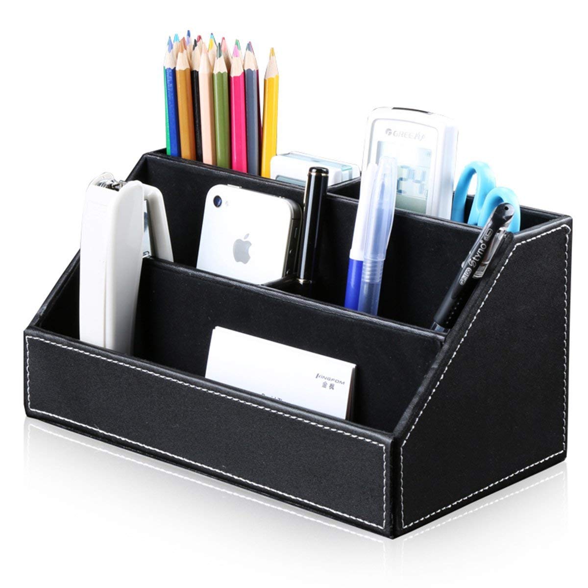 KINGFOM Ensemble de Organisateur de Bureau de 6, Rangement de Bureau en PU Cuir Noir