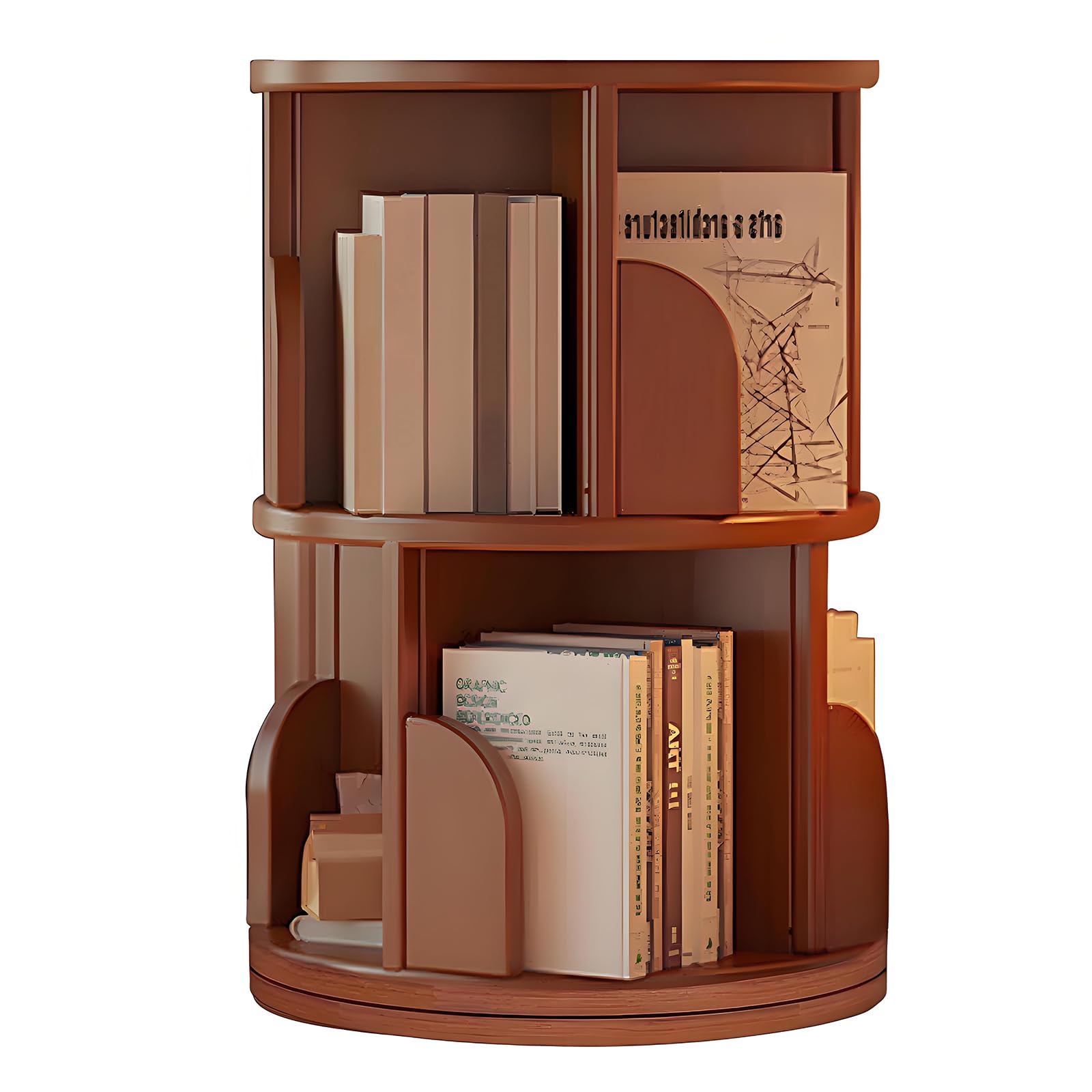 KZOBYD Rotating Bookshelf, Freestanding Revolving Corner Book Shelf, Round Swivel Bookcase for Small Space, Bedroom, Living Room, Study Room (Brown, H 65 cm)