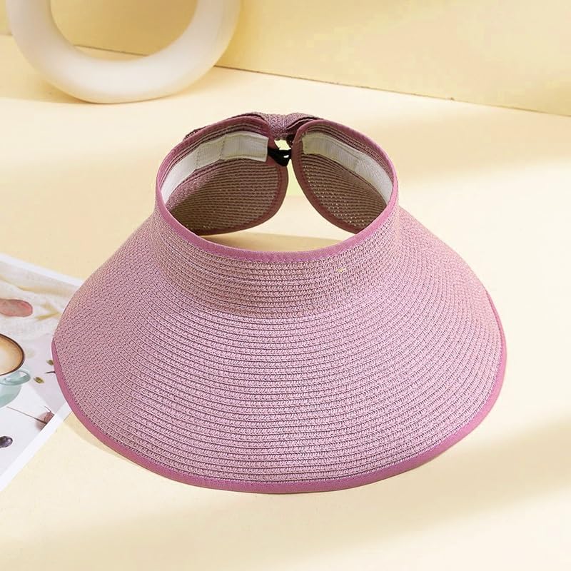 Summer Empty Straw Hat Foldable Outdoor Portable Bow Wide Brimmed Visor For Women Sun Protection Beach