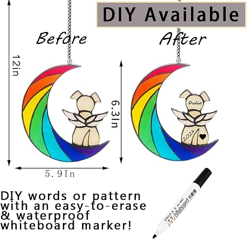 Miniatura 2 de Regalos conmemorativos colgantes para perros por pérdida de perro, ángel blanco en arco iris, luna, perro, acrílico, bebida, adornos para decoración