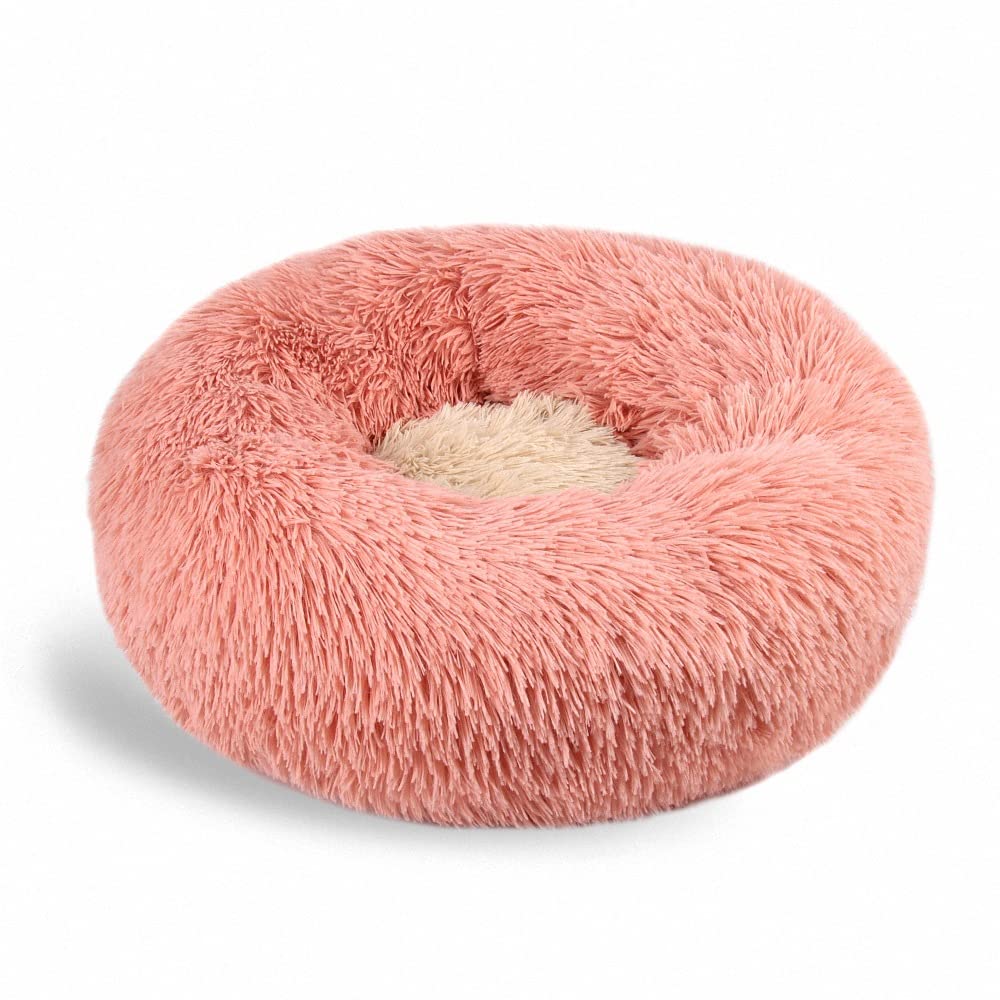 Lukery Dog Cat Donut Bed, Fluffy Plush Puppy Kitten Cuddler Round Bed, Warm and Soft Pet Cosy Anti Anxiety Beds for Small/Medium/Large Dogs (75CM,pink)
