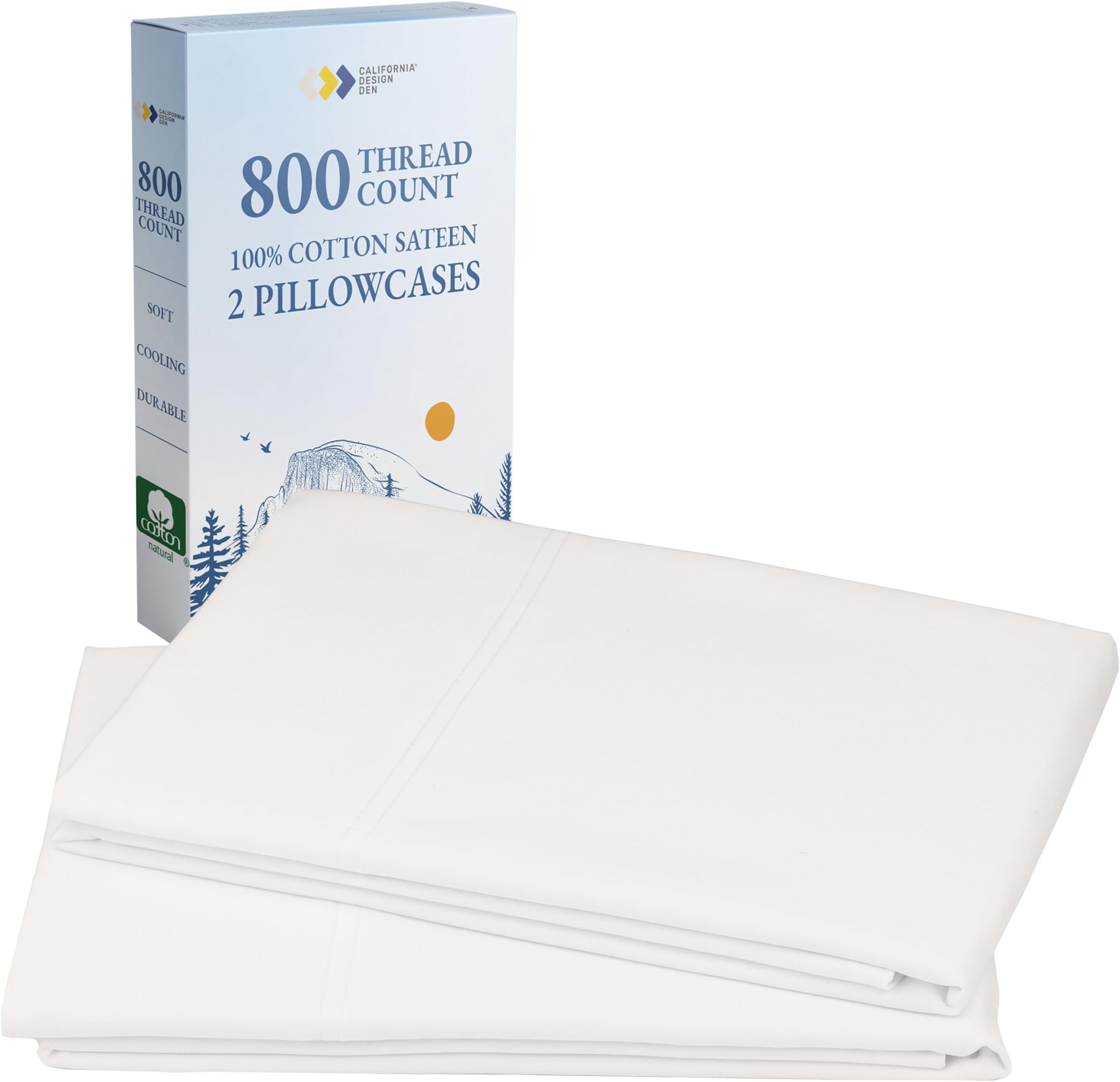 California Design Den Heirloom Soft, Smooth & Thick 800 Thread Count 100% Cotton Sateen, 2 Pillow Cases King Size, Fits King Pillows - True Ivory