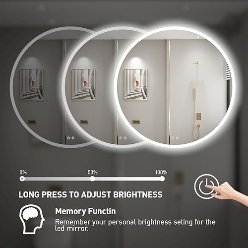 Miniatura 3 de Espejo de baño LED redondo de 32 pulgadas, retroiluminación de luz diurna de 6000 K, antivaho y regulable, espejo impermeable sin marco con control