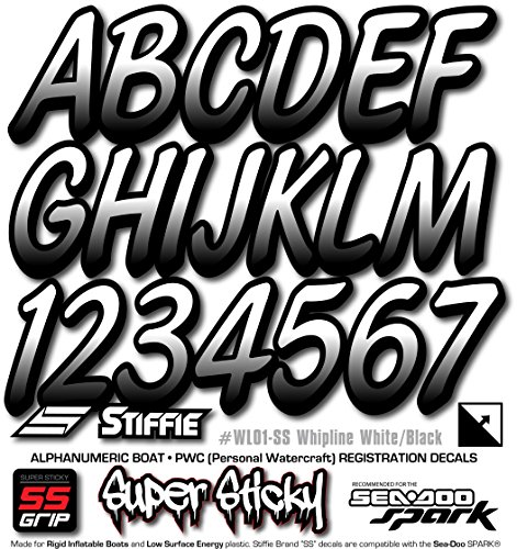 Image of STIFFIE Whipline White /Black 3 inch Super Sticky Boat & PWC Registration Decals • Numbers Letters Stickers