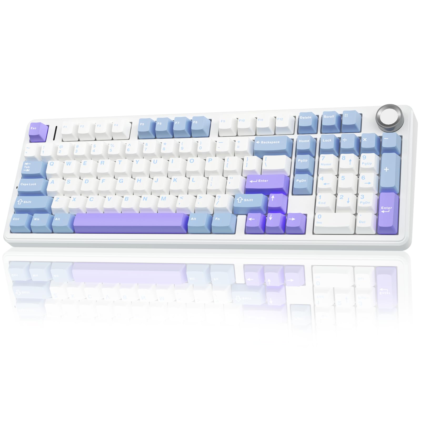 AULA F99 Pro Wireless Mechanical Keyboard with Knob,Tri-Mode BT5.0/USB-C/2.4GHz Hot Swappable Keyboard,Pre-lubed Switches,RGB Backlit Computer Gaming Keyboards (White&Blue&Purple)