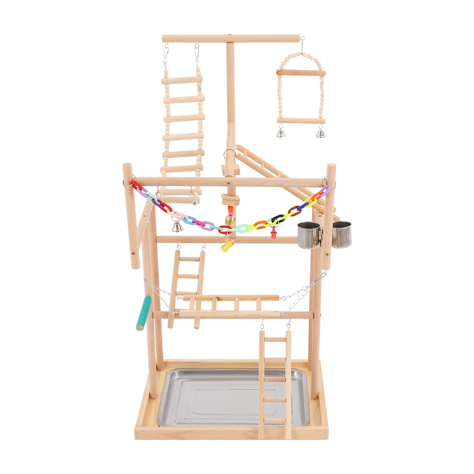 Soporte para loros, parque infantil para pájaros, juguete de 4 pisos, parque de loro, para pájaros pequeños y medianos 48 x 33,5 x 94,5 cm