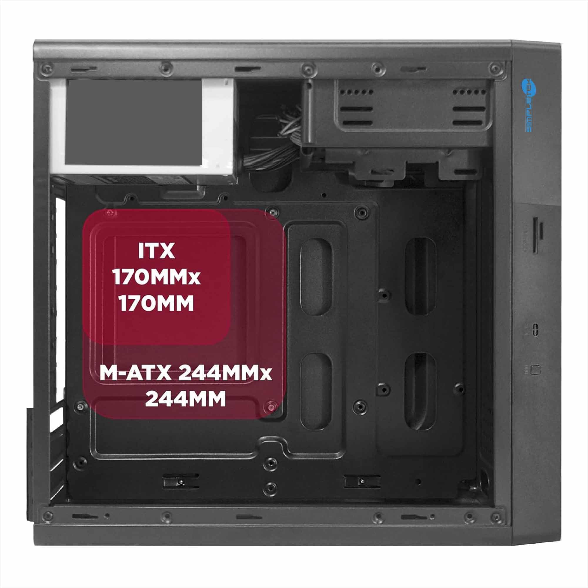 SIMPLETEK - Case Telaio Nero - Compatibile con Nuwo Itak I603 | Micro-ATX Mini-ITX - 1x 5.25" - 1x 3.5" - 2x 2.5" - PCIe | Alimentatore ATX 240W