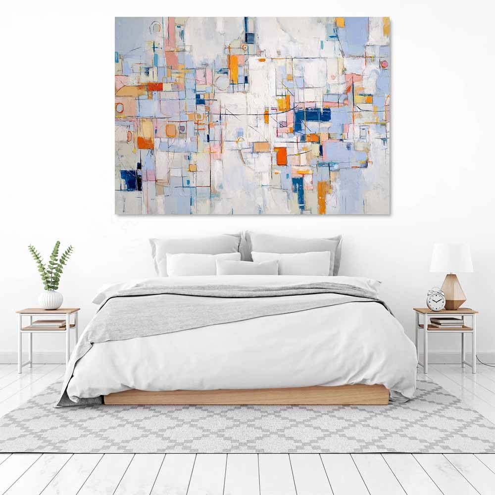 WUFIEA Ogólny abstrakcyjny obraz na płótnie kolorowy blok przecięcie do salonu sypialni biura dekoracja (niebieski 98) - 40 x 60 cm oprawiony