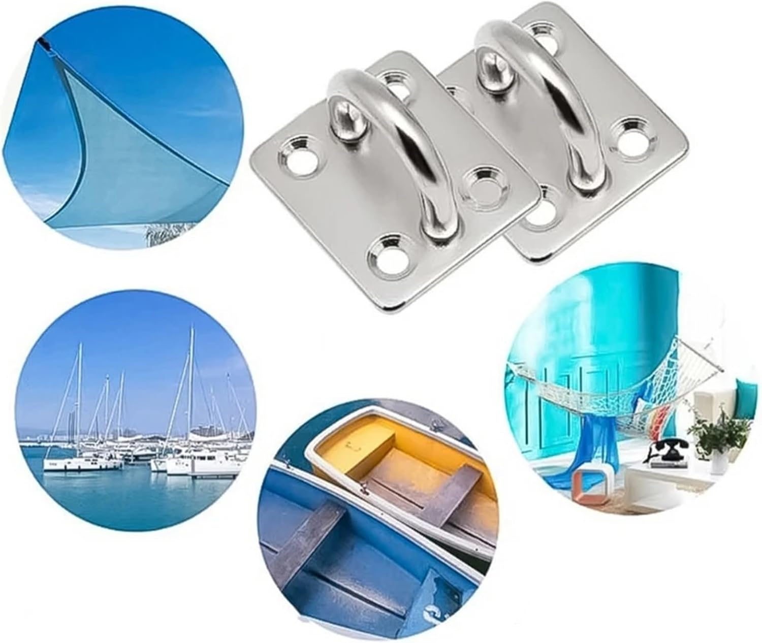 6 Pcs Marine Chromium Metal Eyes Plates Forceful Fixing Mounts Wall Ceiling Hanger Suspension Hook for Hammocks Shade Sail for Ceilings,Fasteners(5MM)