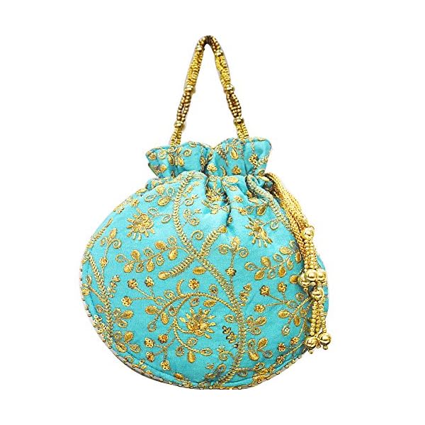 AyA Fashion Designer Royal Ethnic Clutch Silk Potli Batwa Wallet Bag with Beads Work