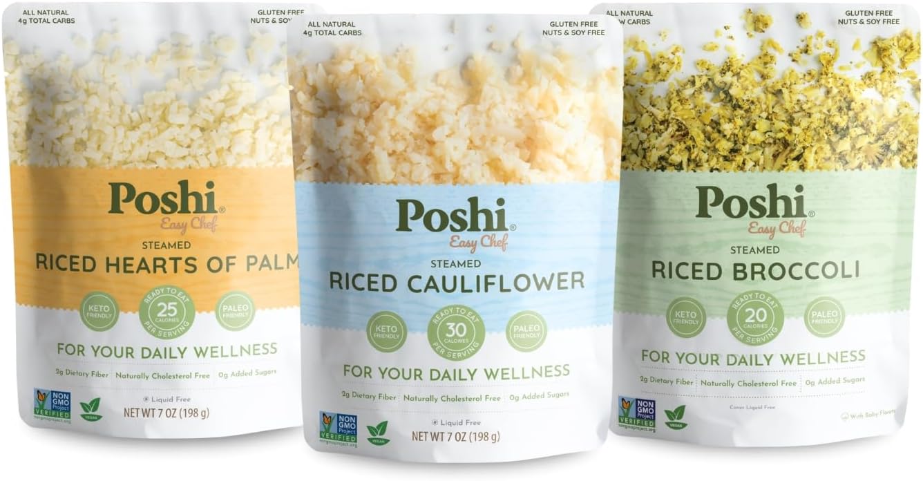Riced Vegetables Variety Pack | Ready to Eat, All Natural, Non GMO, Low Calorie + Carb, Gluten Free, Vegetable Rice, Fully Cooked, Meals, On The Go, Plant-Based, Healthy, Veggies (7oz, 6 Pack)