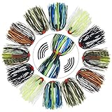 Silicone Jig Skirts Bass Fishing Spinnerbait Skirts with Tube Rattels 50 Strands Replacement Spinnerbait Skirts DIY Buzzbait Spoon Squid Jig Bass Spinner Baits Skirts Fly Tying Materails(12pcs)