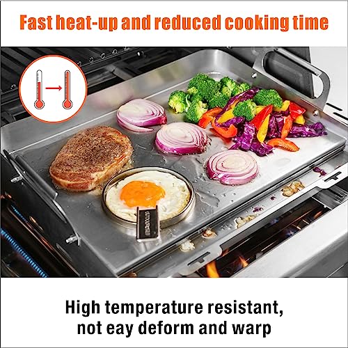 Griddle For Gas Grill,Flat Top Grill With Removable Grease Tray,24 * 16in Stainless Steel Nonstick Griddle Grill,Universal Griddle With Retractable Stand Accommodates Different Size Of Grill