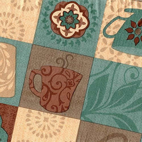 Covers For The Home Deluxe Elastic Edged Flannel Backed Vinyl Fitted Table Cover - Global Coffee Pattern - Oblong/Oval - Fits Tables Up To 48" W X 68" L #TOP7