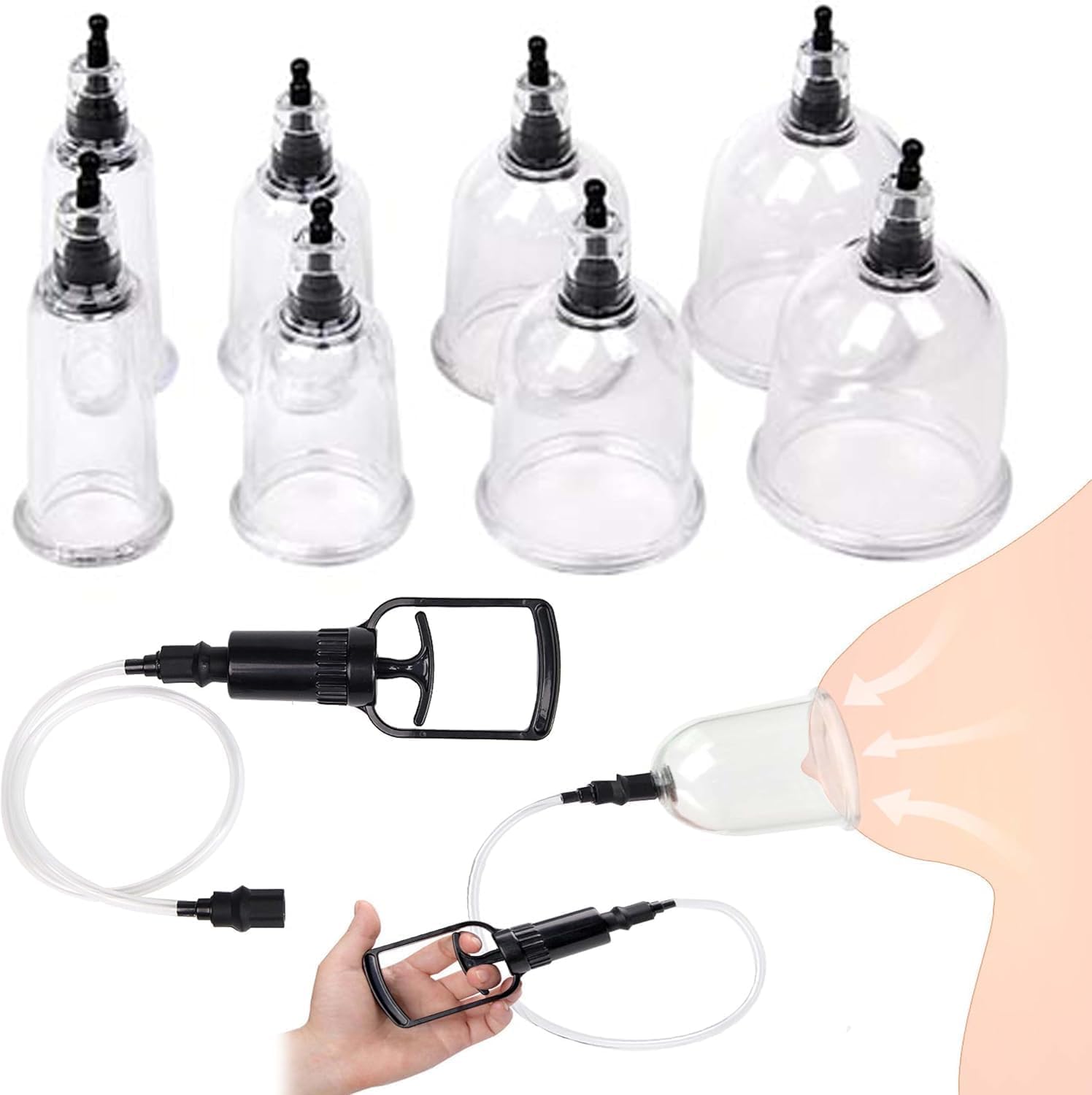 Pompe à seins Pompe à vide Agrandir 4 paires 4 tailles Aspiration mamelons Pompe à chatte Seins Aspiration clitoris vide Ventouses Jouets sexuels