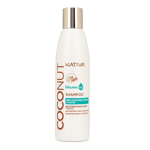 Kativa Champú, coco, 8.5 fl oz, reconstruye y repara el cabello extremadamente dañado, sensibilizado, deshidratado y opaco; sin sal, sulfato, gluten