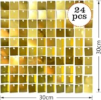 YFZYT Négyzet Alakú Flitteres Falpanel Szett - 24 db Arany Dekorációs Panel Fotóháttérhez - 30x30 cm Csillogó Parti Kellék 2