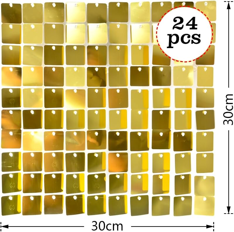 YFZYT Négyzet Alakú Flitteres Falpanel Szett - 24 db Arany Dekorációs Panel Fotóháttérhez - 30x30 cm Csillogó Parti Kellék