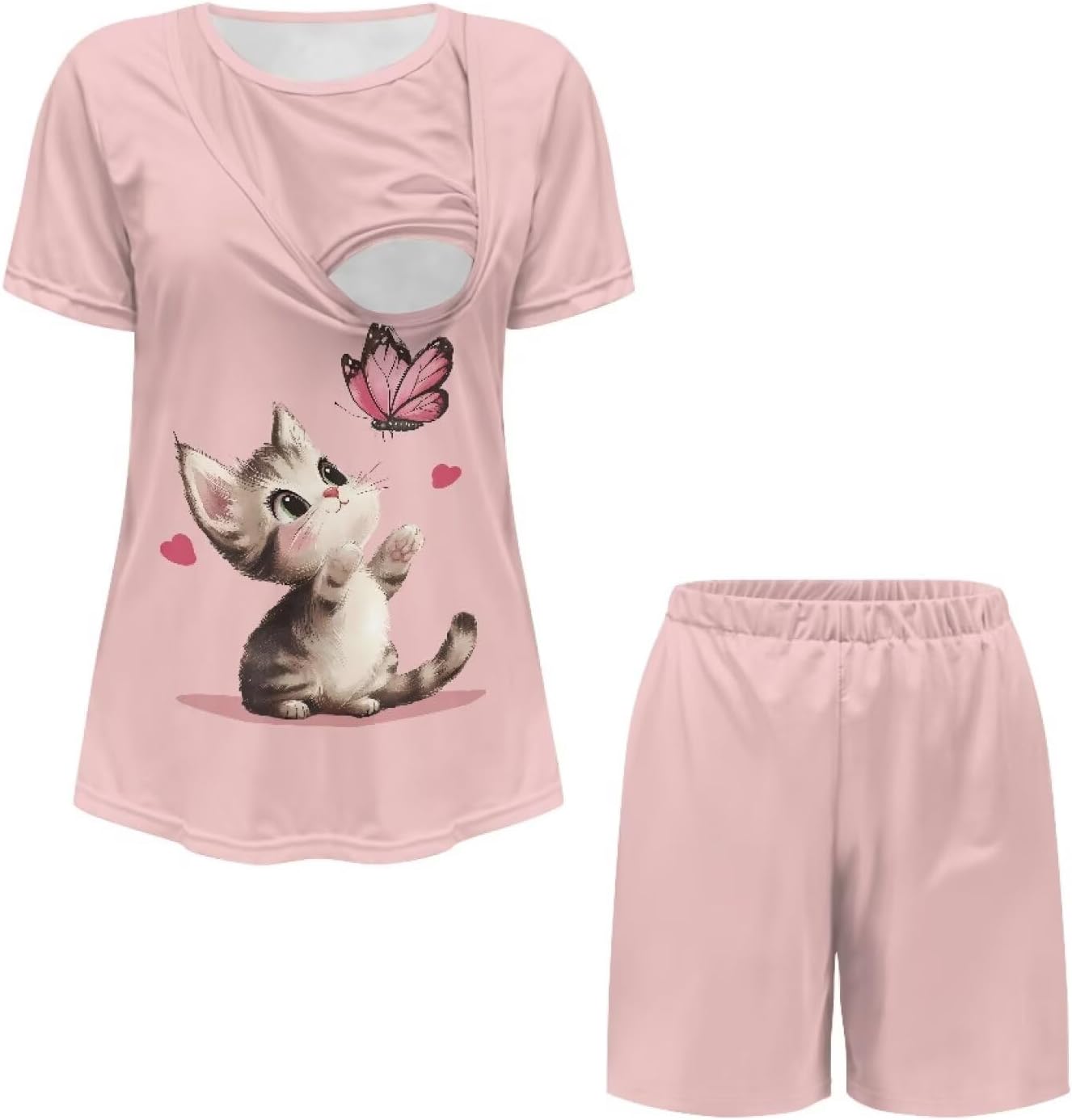 Women Maternity Nursing Pajama Sets, Breathable 2 Piece Nursing PJS for Summer S-2XL Size