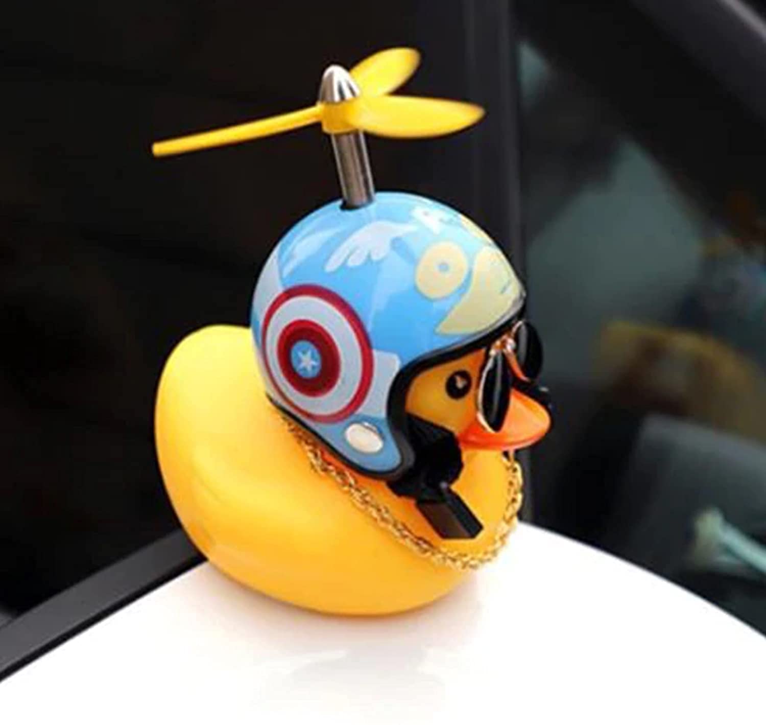 ALISSA Cute Duck Rubber Toy Car Ornaments Wind-breaking Helmet-mounted Yellow Duck Car Decoration Automobiles Interiors Accessories (Captain A Helmet)