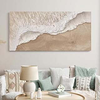 Hand Painted 3D Textured Oil Painting Wall Art Ocean Waves Painting On Canvas Ocean Abstract Oil Painting Art Earth Tone Waves Art Canvas Decor Ready To Hang 24"x48"