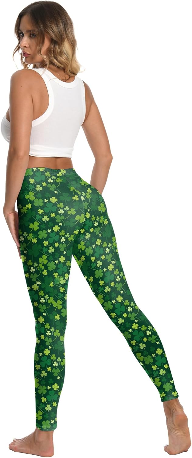 Women's St. Patrick's Day Leggings Irish Theme with Shamrock Clover Pattern Casual Yoga Pants - Image 5