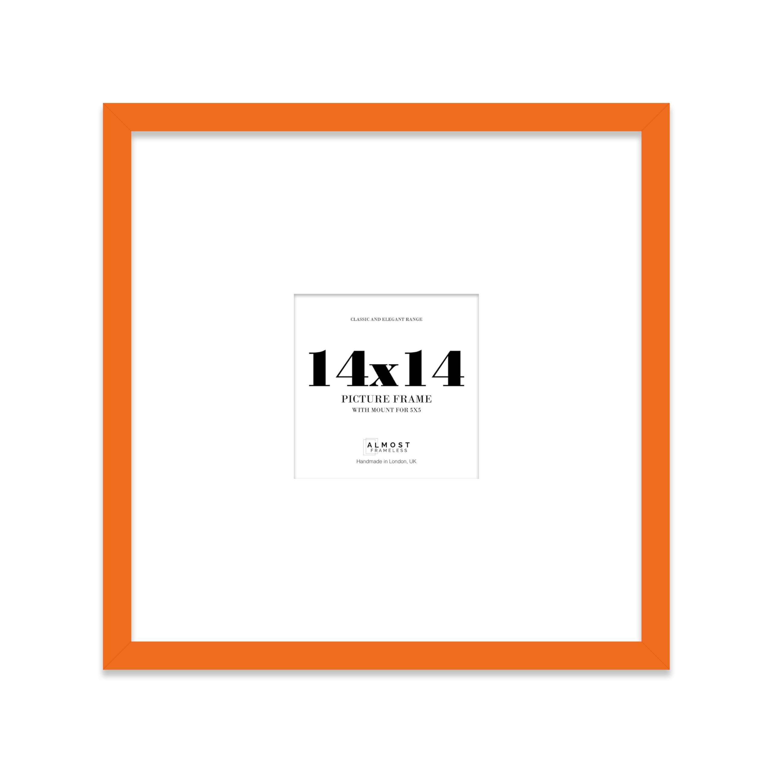 14x14 Orange Picture Frame with Large Mount for 5x5 Photos, Prints - Modern Square Wall Frame, 1 Pack