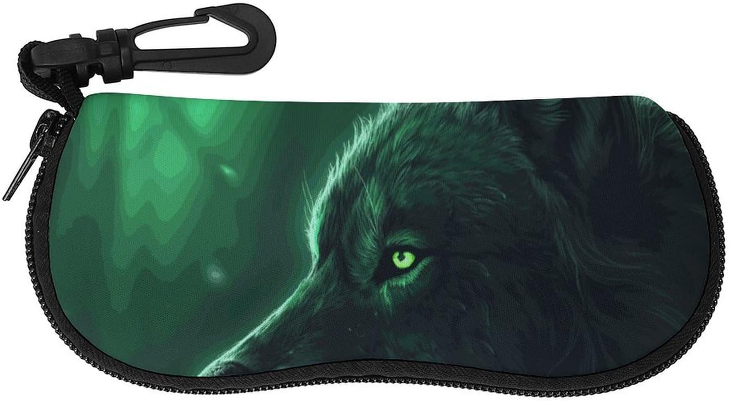 Green Wolf Glasses Case for Women, Sunglasses Storage Pouch