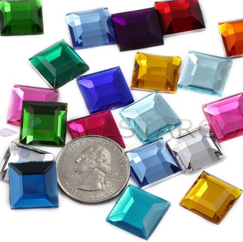 Allstarco Diamantes de imitación acrílicos cuadrados con parte trasera plana, gemas de plástico de 0.59 pulgadas, adornos para bisutería, 120 piezas