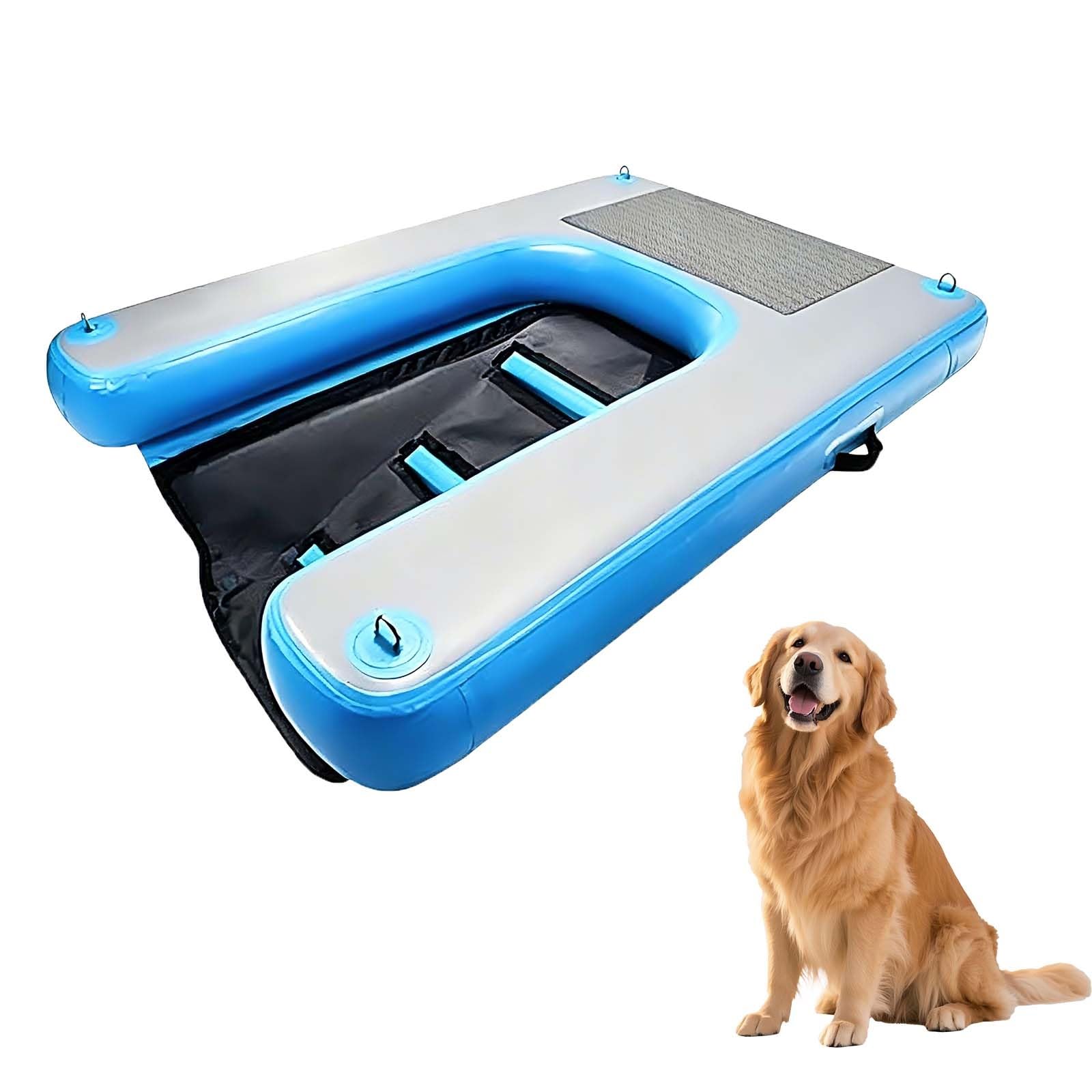 Durable Dog Water Ramp, Portable Dog Pool Ladder, 2-3 Mins Quick Inflation, 80kg Capacity, Three-Section Gentle Slope, EVA Anti-Slip Surface, With Storage Bag & Air Pump, For Lake(Blue)