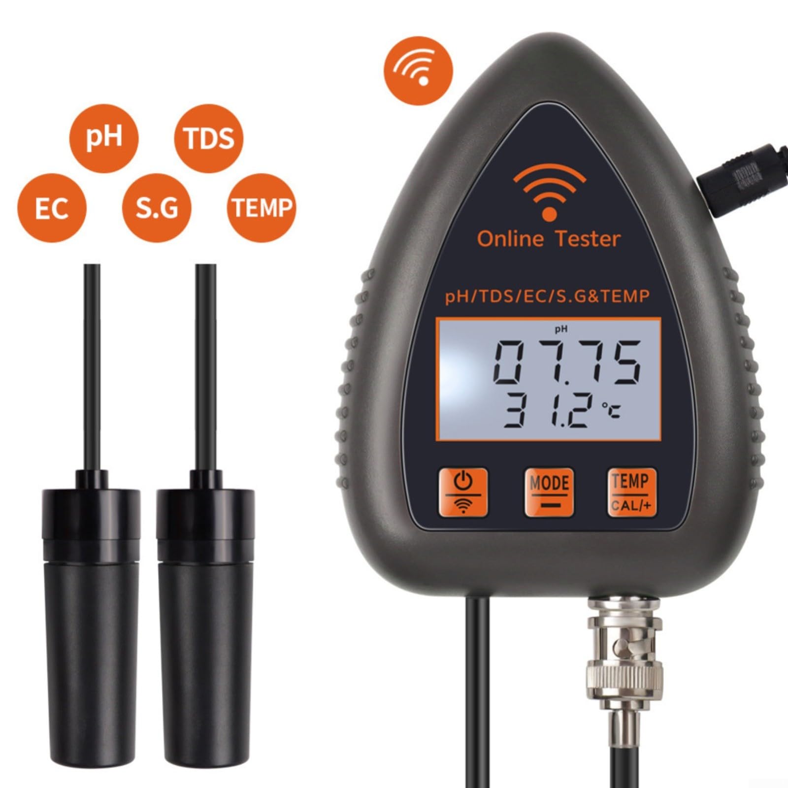 KiraKira WiFi pH y salinidad Monitor App, 5 en 1 para temperatura del probador de calidad del agua, análisis de gravedad específica (WF9953)