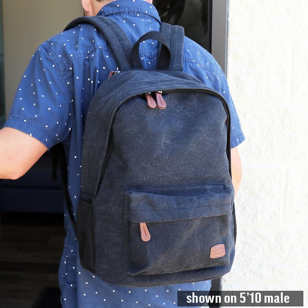 Waxed Canvas Backpack – 20L Bag with Laptop Sleeve & Leather Pulls – Water-Resistant for Work or Travel (Charcoal - 16oz Waxed Canvas) - Image 3