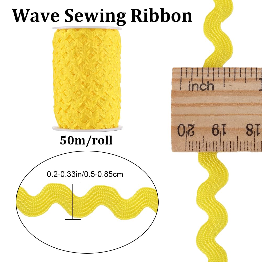 GORGECRAFT Ruban Rick Rack 50 M - Garniture Onde 5 Mm | Frange Courbée Jaune Pour Couture DIY | Décoration Tissu
