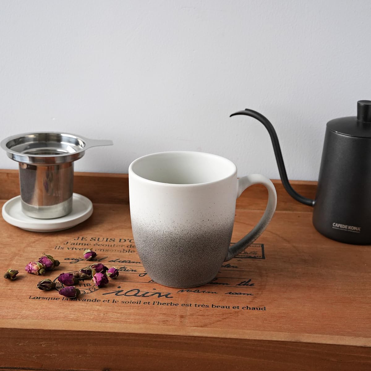 Bosmarlin Ceramic Tea Cup with Infuser and Lid, 16 Oz, 3 Colors to Choose, Microwave and Dishwasher Safe, Steeping Tea Mug with Strainer, Matte Reactive Glaze (16 Oz, Grey White) - Image 4