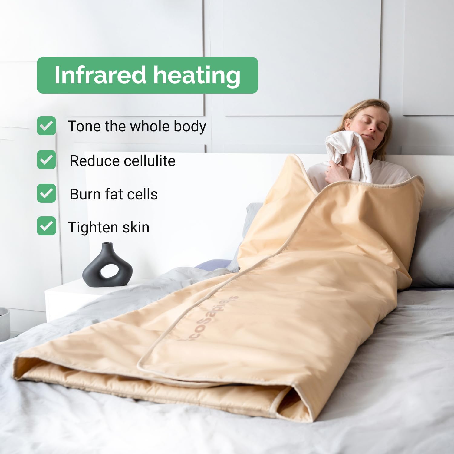 Manta Térmica SPA Infrarroja 180x220 cm, 2 Zonas de Calor con Control Remoto, Sauna Portátil en Casa, Terapia Infrarroja, Desintoxicación Corporal, Antienvejecimiento, Máquina de Belleza
