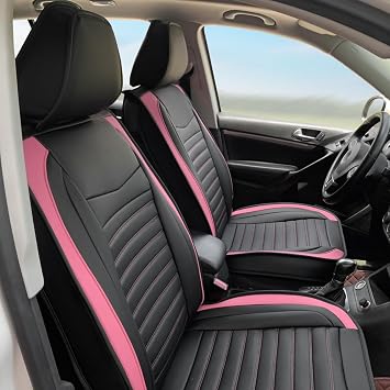 Car Seat Cover, Black & Pink Striped 02 Style Leather, PU - Polyurethane Interior Seat Cushion Scratch Guard Protector for Most SUV, Sedan,Coupe