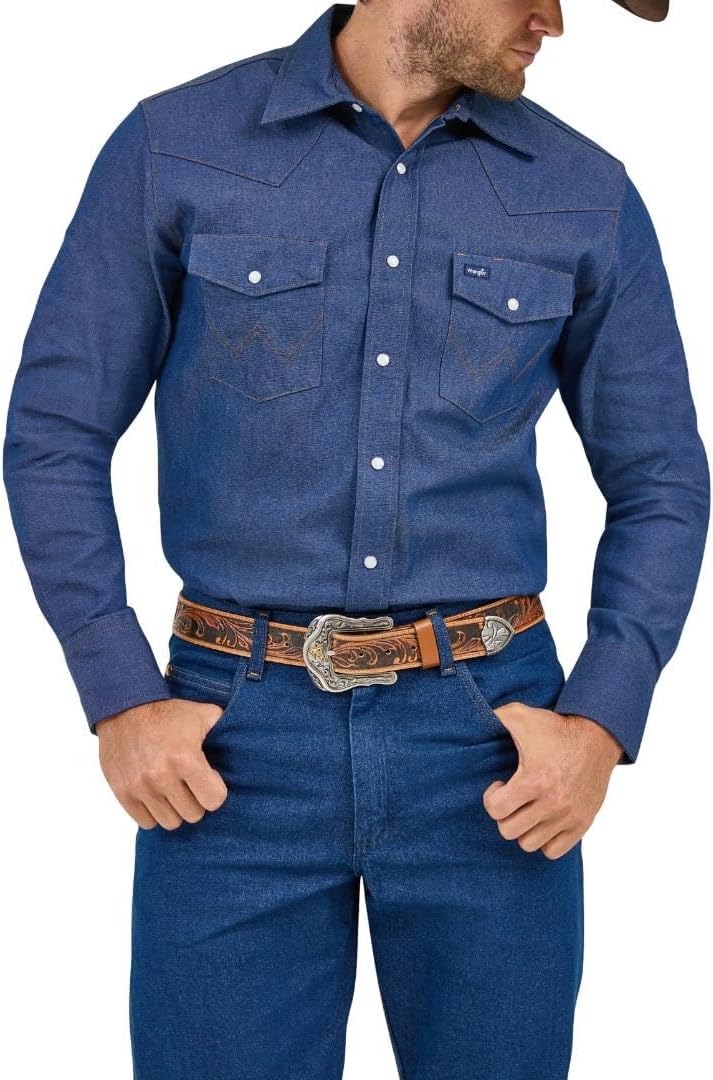 Wrangler Men's Cowboy Cut Western Chambray Snap Long Sleeve Work Shirt
