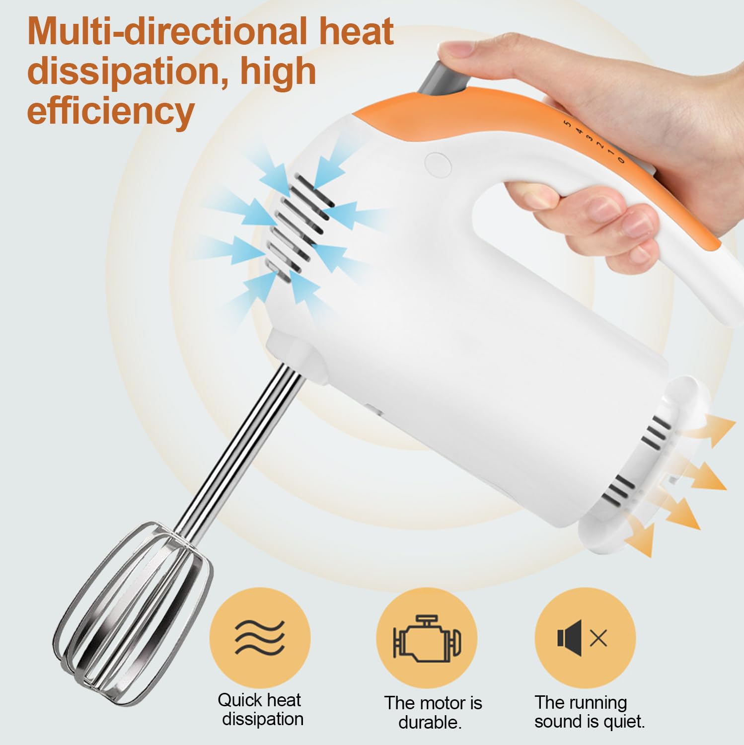Sbattitore elettrico, frullatore a immersione a mano 300 W con 5 velocità di rotazione, frullatore da cucina multifunzione con 6 accessori in acciaio inox, frusta elettrica multiuso per pasticceria
