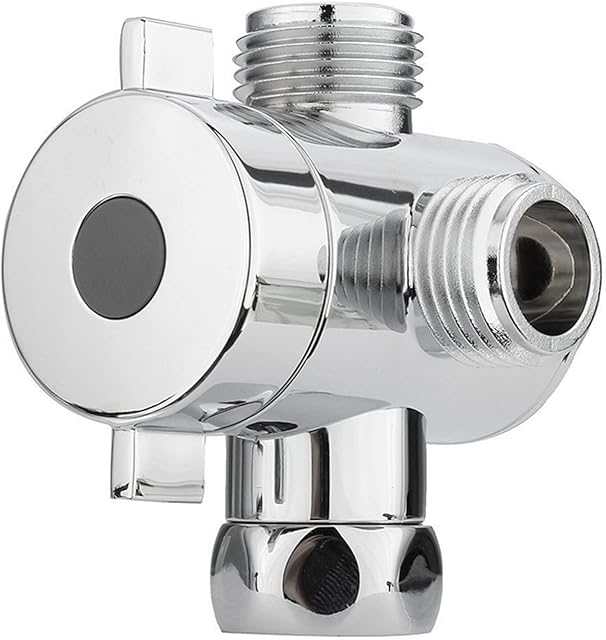 3-Way Shower Diverter Valve, G1/2 Inch T-Adapter Valve Connector, One Inlet and Two Outlets Brass for Bath Toilet Three Way Separator Holes Fit Many Faucet Attachments (Silver)