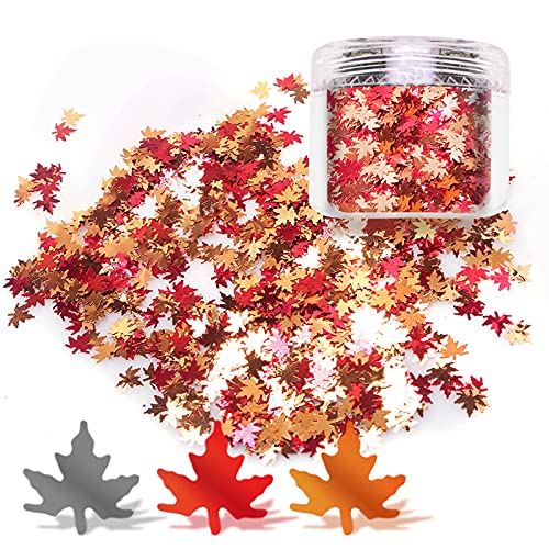 Laza 20ml Jars Chunky Nail Glitter Autumn Leaves Nail Art Sequin Flakes Leaf Shaped Silver Copper Meteillc Red Mixed DIY Design Weed Confetti for Crafts Decoration Festival - Maple