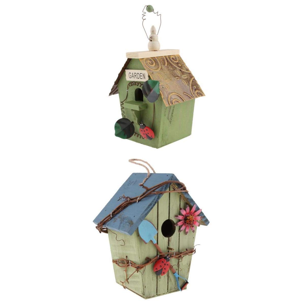 2 Pieces Country Cottages Wood Hanging Bird House Bird Feeder Garden Decor | Home & Garden | Yard, Garden & Outdoor Living | Bird & Wildlife Accessories | Birdhouses