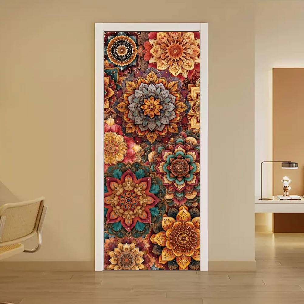 arricraft 2 Pcs Self-Adhesive Door Stickers, 31.5"x78.7" Colorful FlowerPattern Door Murals Stickers PVC Doors Removable Wallpaper Decoration for Bedrooms Living Room