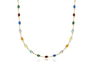 18K Gold Plated Multicolor Stone Crystal Oval Necklace for Women - Made In Brazil