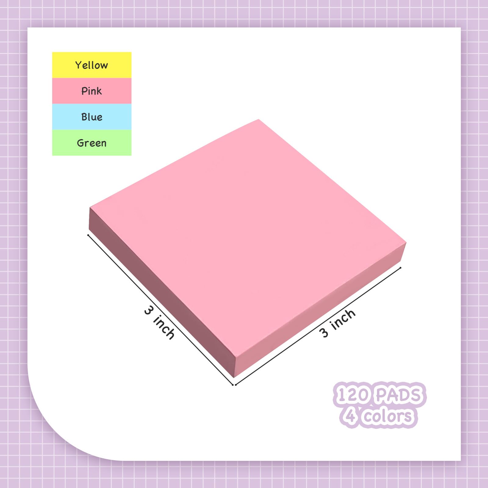 120 Blöcke Haftnotizen, 7,6 x 7,6 cm, große Farben, selbstklebende Blöcke, Rosa, Gelb, Grün, Blau, Papier, Notizblöcke für Büro, Schule, Zuhause, Notizbuch, Zubehör, 50 Blatt/Block